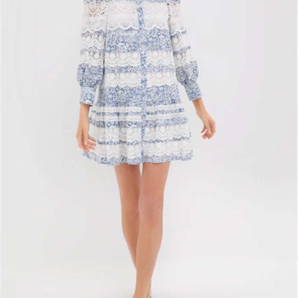 Hyacinth House Lace Trim Blue Etched Floral Emmie Mini Dress
$178